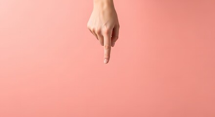Hand, Womans hand pointing down on a pink background for product place