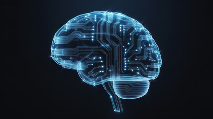 Stunning digital brain visualization with glowing circuits and nodes representing artificial intelligence and neural networks, perfect for technology and science themes.