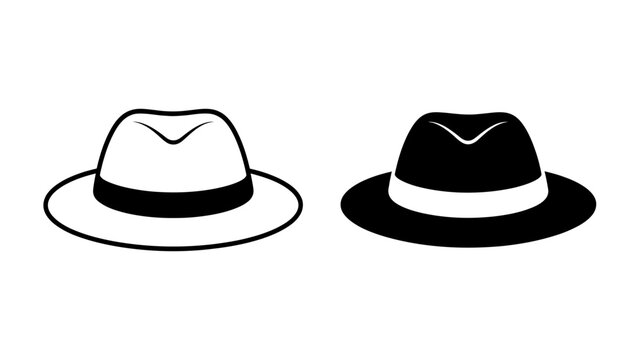 Classic fedora hat icons: simple black and white vector set