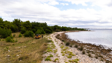 Remote Croatian Beaches Accessible Only by Off-Road Vehicles. Rugged coastline, untouched nature,...