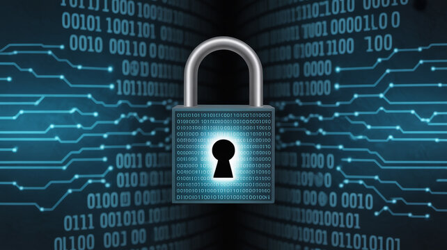 Secure your digital world with a glowing padlock and binary code, symbolizing advanced cybersecurity and data protection solutions for a connected era.