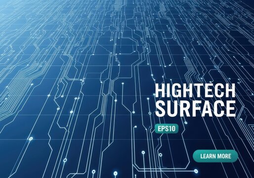 Futuristic hightech surface with digital circuit pattern and glowing blue background