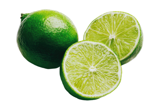 Fresh limes, whole and sliced, vibrant green