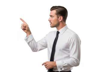 Businessman pointing with his finger isolated on transparent background