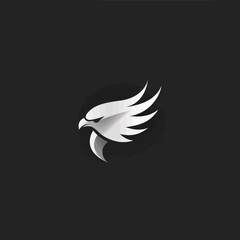 Obraz premium Sleek majestic white eagle head with powerful stylized wing on dark background, modern graphic design illustration of a predatory bird symbol.