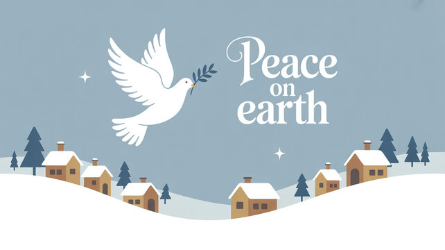 Share the joy of the season with this peaceful dove carrying an olive branch over a snowy village, spreading a message of peace on earth this Christmas season!