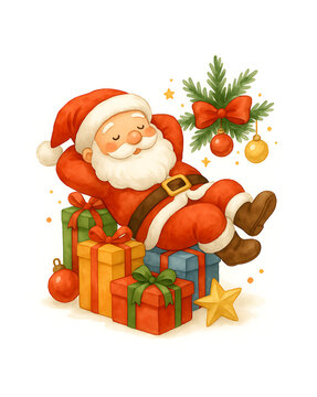 Santa Resting On Christmas Gifts