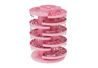 3d illustration of pink rotating jewelry organizer isolated on white background for accessories