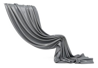 3d illustration of elegant gray fabric draped gracefully, isolated on white background