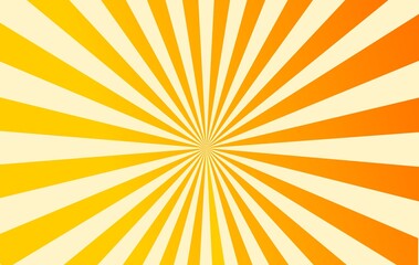 Vibrant sunburst starburst radial background in warm yellow and orange gradient colors; abstract burst pattern conveying energy, attention, focus, or sale promotion, ideal for retro pop art design, ca