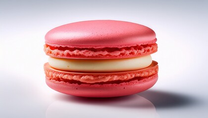 Vibrant macaron featuring airy texture and creamy center isolated on white, ideal for bakery menus and confectionery packaging