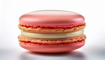 Vibrant macaron featuring airy texture and creamy center isolated on white, ideal for bakery menus and confectionery packaging