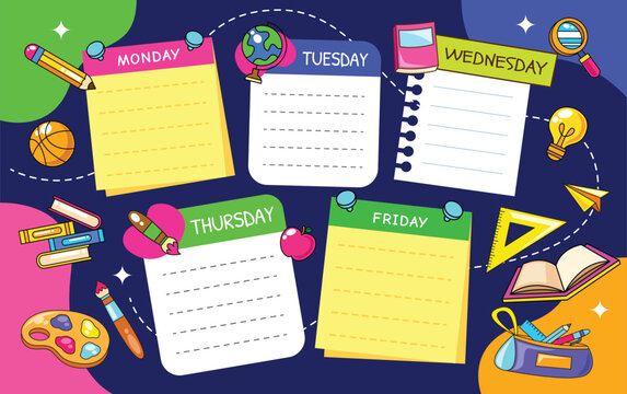 Fun school timetable template vector illustration