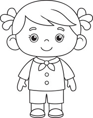 Happy child character line art for educational coloring pages featuring friendly cartoon illustration activity fun