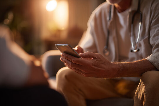 Doctor using smartphone during work break