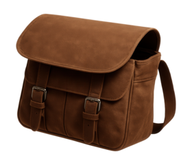 Brown canvas messenger bag featuring a flap closure and buckle straps.