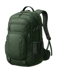 Naklejka premium Multi-pocket hiking backpack featuring a hydration compartment.