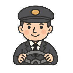 Hand draw driver cartoon character with steering wheel