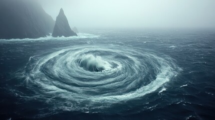 Swirling Ocean Currents Creating a Powerful Whirlpool