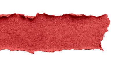 red ripped paper banner on a white background with copy space, flat lay. red torn cloth or fabric tape isolated on a white background with a clipping path