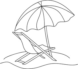 Relaxing beach scene with umbrella and chair lineart
