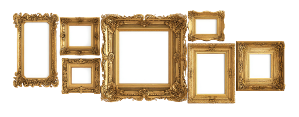 Gold ornate picture frames in various sizes