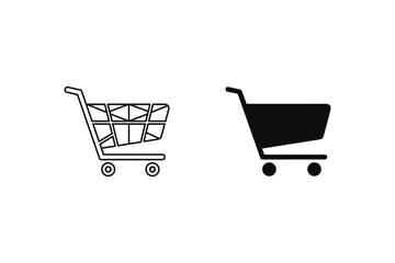 Shopping cart icon set, line and solid style, depicting a trolley for online purchasing isolated on © Ruby Laden
