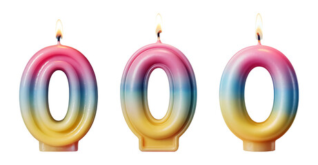 Celebrate zero years young with vibrant rainbow number candles for joyful milestone birthdays or anniversaries isolated on png transparent background