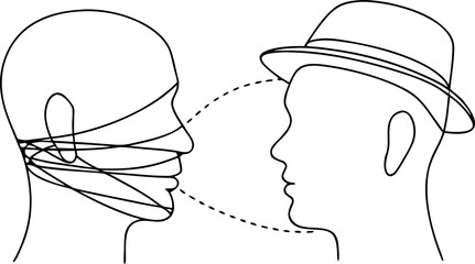 Two heads connected concept of communication barrier