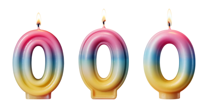 Celebrate zero years young with vibrant rainbow number candles for joyful milestone birthdays or anniversaries isolated on png transparent background