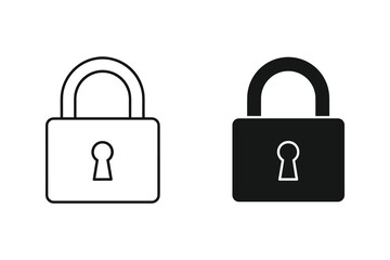 Two padlock icons, one with a line design and the other with a solid design isolated on