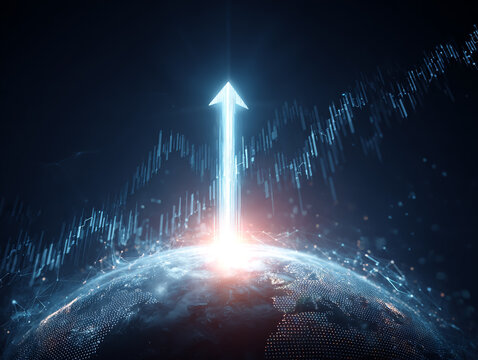 Rising arrow over earth with stock market graph, growth concept