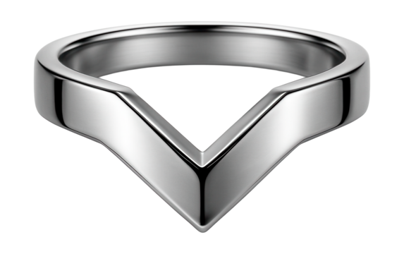 Chevron-style ring crafted from polished stainless steel.