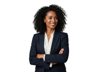 Smiling businesswoman with arms crossed isolated on transparent background