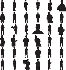 Hand made Doctor Silhouette Silhouette set of diverse people vector illustration of various standing poses isolated on white background for graphic design and creative projects