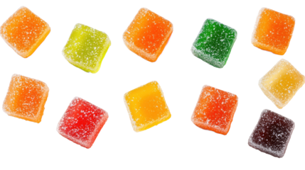 Colorful Assorted Gummy Candies on transparent background