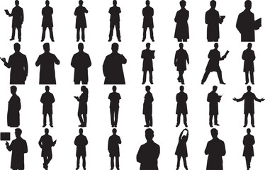 Hand made Doctor Silhouette Set of diverse people silhouettes various poses and professions in black vector illustration isolated on white background for design elements