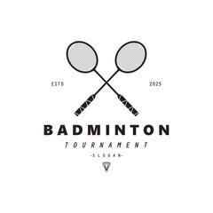 Badminton sports Logo Vector with Shuttlecock and racket for badminton club, badminton sports tournaments champions.