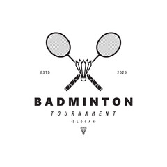 Badminton sports Logo Vector with Shuttlecock and racket for badminton club, badminton sports tournaments champions.