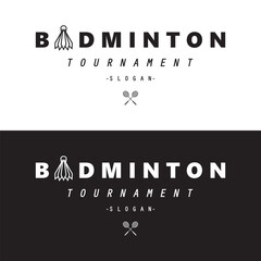 Badminton sports Logo Vector with Shuttlecock and racket for badminton club, badminton sports tournaments champions.