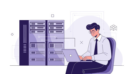 System administrator managing server infrastructure for optimal performance and data security