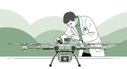 Technician carefully calibrating high-tech drone for advanced surveillance and data collection