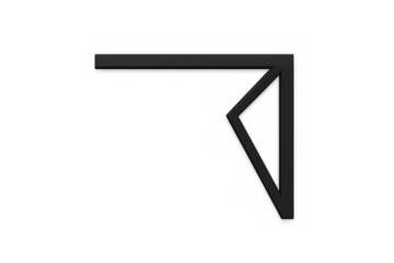 Black metal minimalist shelf bracket providing support for home organization and wall mounted display on transparent background