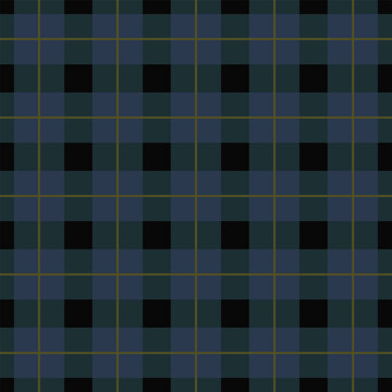 tartan-style plaid seamless pattern design containing dark green, dark navy blue, and thin olive-yellow lines