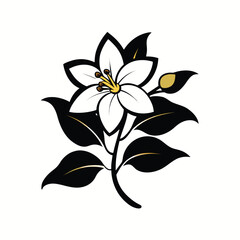 Elegant white flower with black leaves and gold accents
