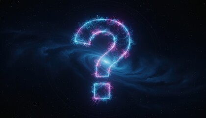 Neon Cosmic Question Mark Formed by Electric Wisps in a Starry Night Sky