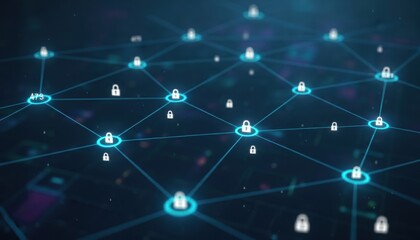 Interconnected Lock Nodes in a Neon Digital Network Explaining Cyber Security and Data Protection