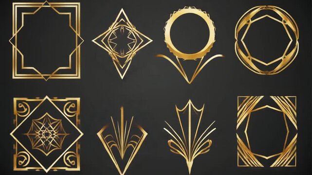 Elegant Art Deco Golden Frames and Borders Collection on Dark Background.