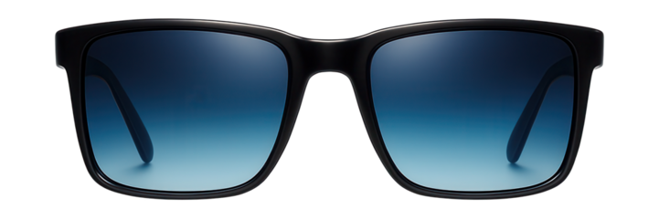 Rectangular sunglasses with gradient blue lenses and a mirrored finish.