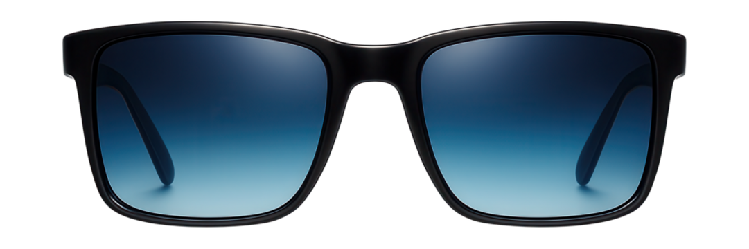 Rectangular sunglasses with gradient blue lenses and a mirrored finish.